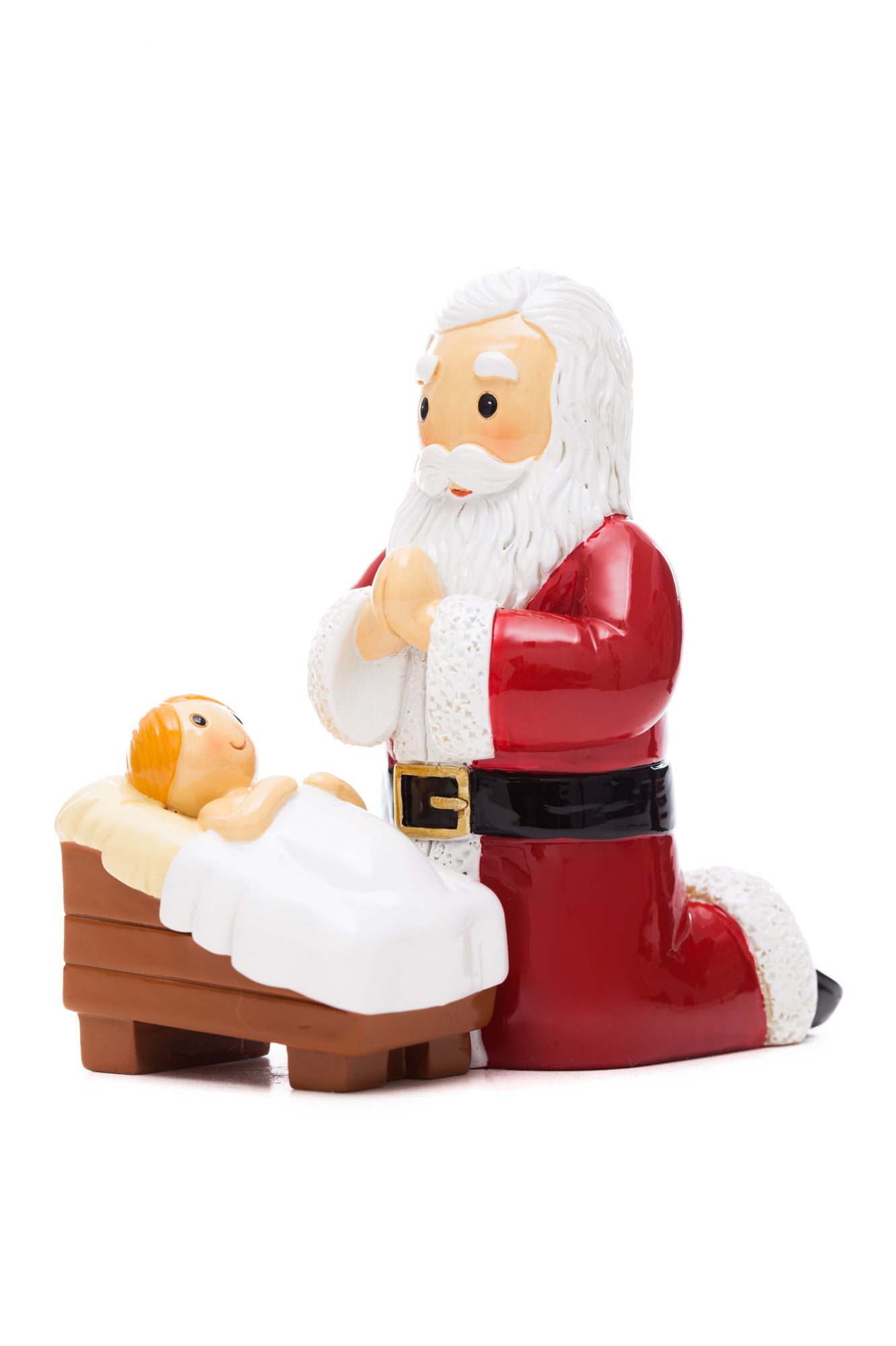 Santa Praying to Baby Jesus statue