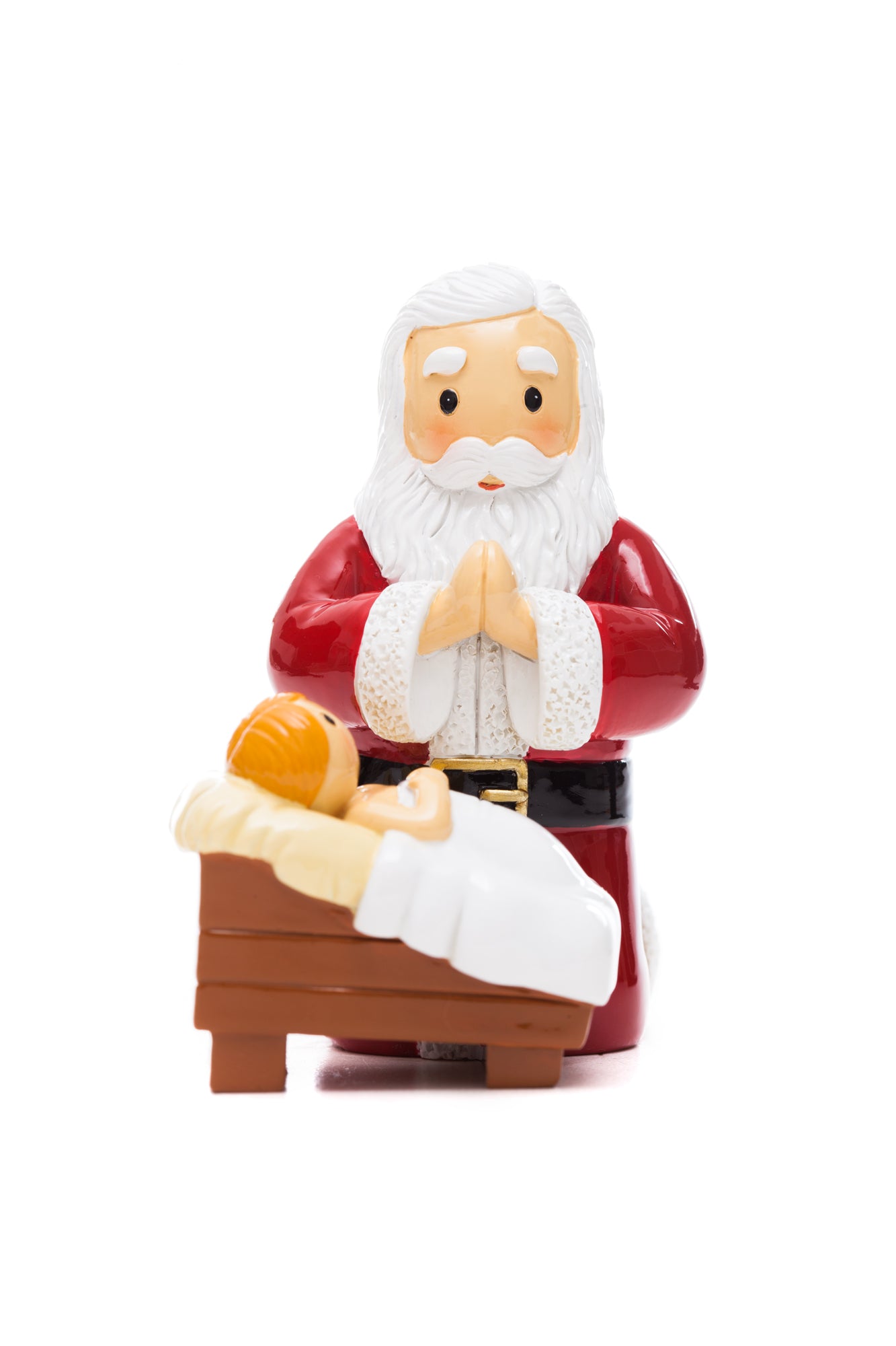 Santa Praying to Baby Jesus statue